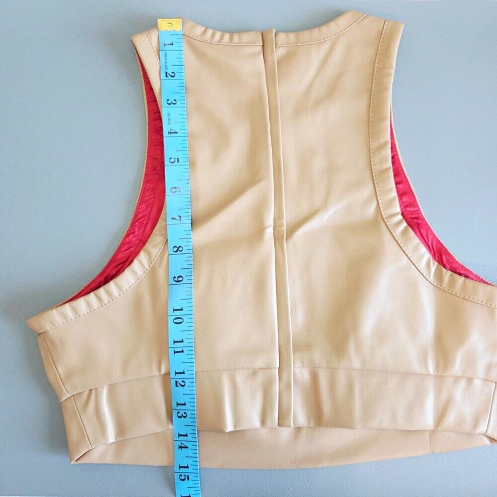 LIKA Faux Leather Crop Top -Beige-Small-Streetwear-Luxury Grunge Glamour - Picture 7 of 10